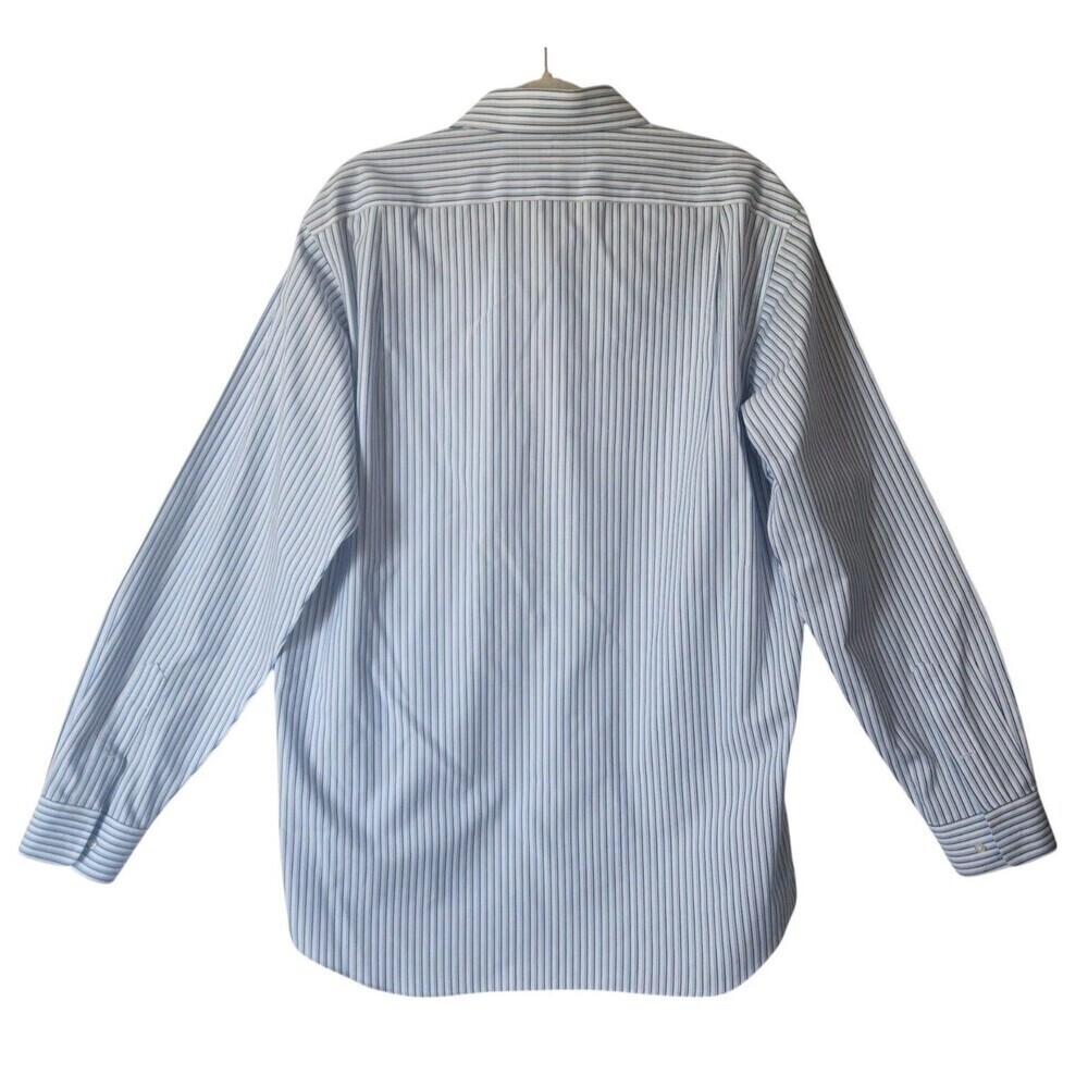Paul Frederick 100% Cotton White Blue Striped Button Down Shirt Mens 16.5 - 37 - Picture 5 of 11